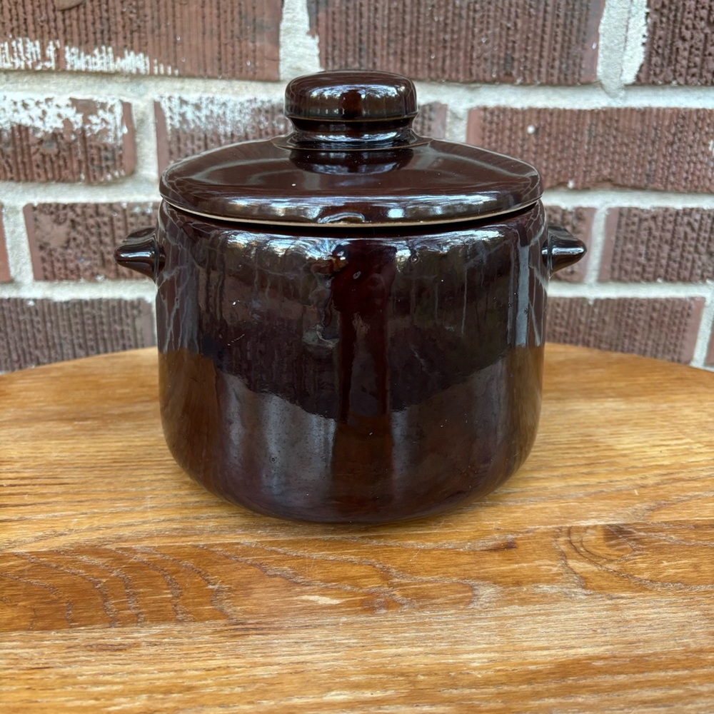 West Bend Vintage Bean Pot Crock Brown Glazed Stoneware USA Pottery  From 1950s